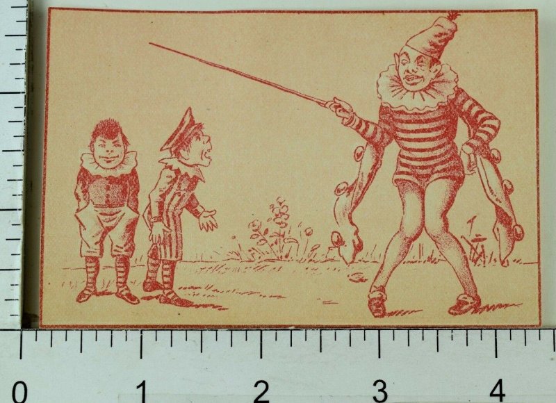 1870's-80's Creepy Weird Clown With Kids Victorian Trade Card F77