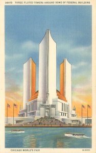 Chicago World's Fair Fed Bldg 3 Fluted Towers CT Art Colortone 36A13 Postcard