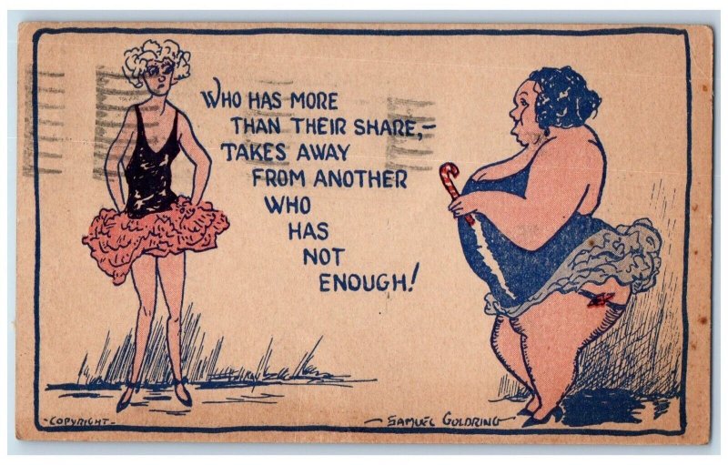1931 Fat Woman Big Butt Candy Cane Atlantic City New Jersey NJ Vintage Postcard