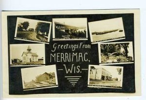 Merrimac WI Street Vue Train Depot RPPC Postcard