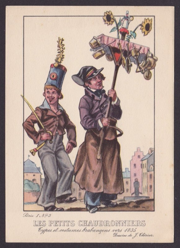 BELGIUM, Vintage postcard, Brabancon costumes 1835, Les petits chaudronniers