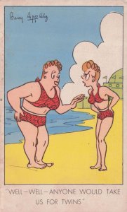 Fat Vs Thin Beach Lady Bikini Twins Insult Antique Comic Postcard