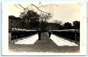 40s US Naval Training Center Officer Inspects RPPC Navy WWII USN Great Lakes A5