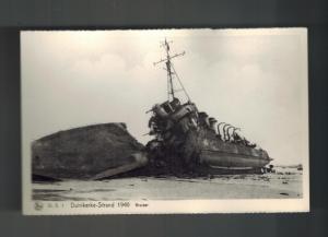 1940 WW2 Mint RPPC Postcard BAttle Dunkirk British Navy Beached Cruiser