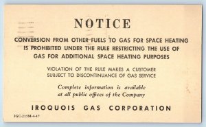1947 Fuels To Gas Conversion Iroquois Gas Corporation Buffalo NY Postal Card