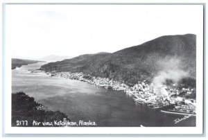 Ketchikan Alaska RPPC Photo Postcard Aerial View Mountain Buildings c1950's