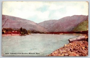 Missoula Montana~Gateway Of The Rockies River Scene W/ Railroad~PM 1912~Postcard