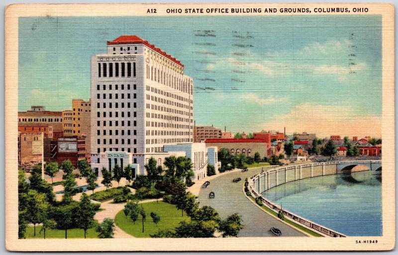 1938 Columbus OH-Ohio, State Office Building & Grounds, Scioto River, Postcard