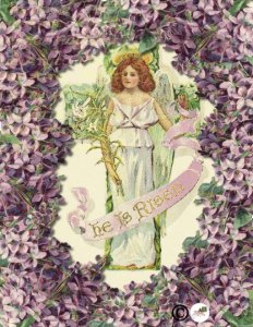 Angel on Cross White Easter Lilies and Purple Violets He is Risen Easter Card