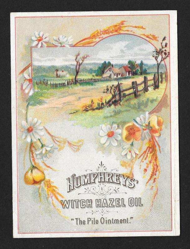 VICTORIAN TRADE CARD Humphreys' Witch Hazel Farm Scene