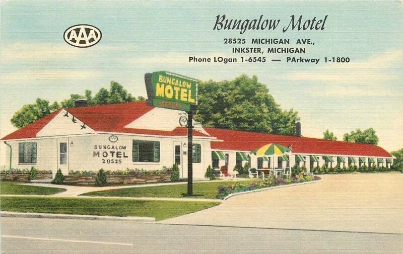 Bungalow Motel roadside Inkster Michigan MWM linen Postcard 209287