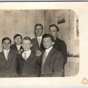 c1910s Group Young Men Friends RPPC Tough Dudes Physiognomy Gentlemen Photo A213