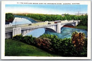 Vtg Winnipeg Manitoba Canada Maryland Bridge Assiniboine River Linen Postcard