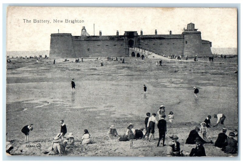 c1910 Beach Scene The Battery New Brighton Wirral Merseyside England Postcard