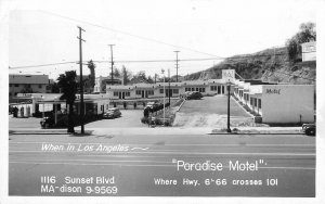 Postcard 1948 California Los Angeles Paradise Motel Texaco Gas Pumps CA24-3088