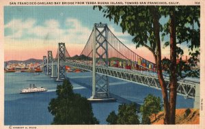 VINTAGE POSTCARD SAN FRANCISCO OAKLAND BAY BRIDGE FROM YERBA MAILED 1937