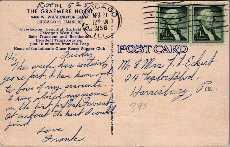 Postcard The Graemee Hotel Chicago IL 1956