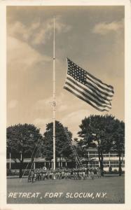 RPPC Retreat and Flag - Military WWII - Fort Slocum NY, New York - DPO 1942