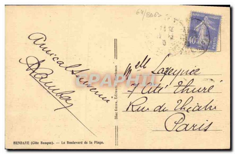 Old Postcard Hendaye (Basque coast) The Boulevard de la Plage