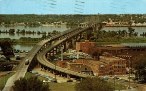 USA Mississippi River From Moline Bettendorf Iowa Chrome Postcard 08.71