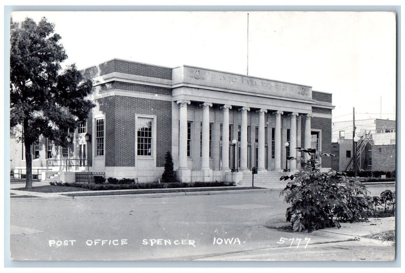 Spencer Iowa IA Postcard RPPC Photo Post Office Building Scene Street c1940's