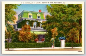 Winchester Virginia~Birthplace Of Admiral Richard Byrd~Vintage Linen Postcard