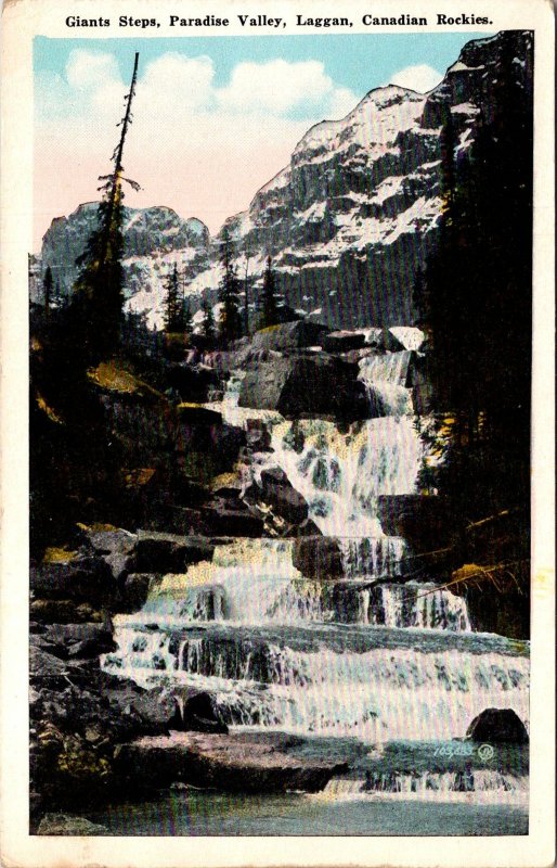 VINTAGE POSTCARD GIANT STEPS PARADISE VALLEY LAGGAN CANADIAN ROCKIES c. 1930