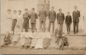 Exeter Maine RPPC Students Schoolhouse Steps 1910 Ella Batchelder Postcard V15