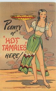 Postcard 1940s Hot tamale Sexy woman comic humor Teich linen TP24-2675