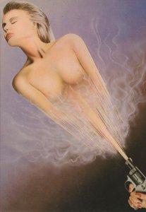 Revolver Gun Shoots Nude Lady Risque Painting Postcard