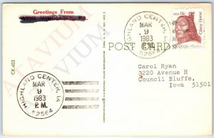 1983 Highland Center, Iowa DPO Town Post Office Cancel Stamp USPO Postcard A177