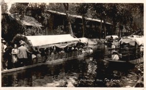 Vintage Postcard Real Photo Boats in Water Xochimilco Mexico Foto Calvo RPPC 