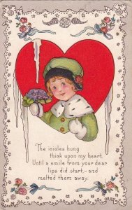 Postcard Valentine Postcard Little Girl Heart Icicles