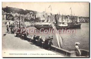 Old Postcard Trouville on sea port Before departure of the ship from Le Havre