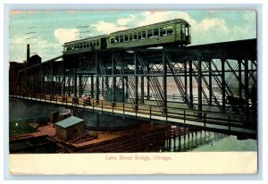 1908 Lake Street Bridge Railroad Train Chicago Illinois  IL Antique Postcard 