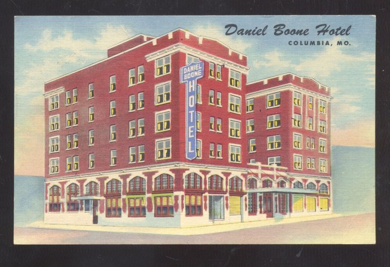 COLUMBIA MISSOURI DANIEL BOONE HOTEL DOWNTOWN LINEN ADVERTISING POSTCARD