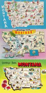 Greetings From Montana 3x Map Postcard s