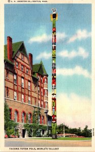 Washington Tacoma Indian Totem Pole World's Tallest Curteich