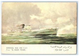 c1950's T.S.S. El Malek Fouad Khedivial Mail Line S.A.E. Egypt Postcard