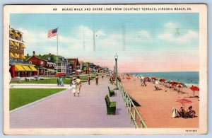 1938 VIRGINIA BEACH VA BOARDWALK SHORELINE FROM COURTNEY TERRACE LINEN POSTCARD