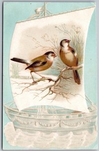 Vtg Toledo Ohio Lion Coffee Woolson Spice Co. Trade Card Birds Sailboat Postcard