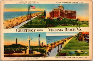 Virginia Beach VA Greetings Beach Cavalier Hotel Lighthouse Multiview Postcard 