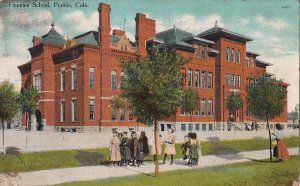 Postcard Fountain School Pueblo CO