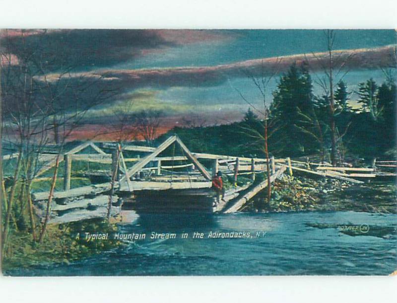 Unused Pre-1907 STREAM AND BRIDGE Adirondacks New York NY Q1461