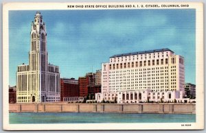 Vtg Columbus OH Ohio State Office Building and AIU Citadel 1930s View Postcard