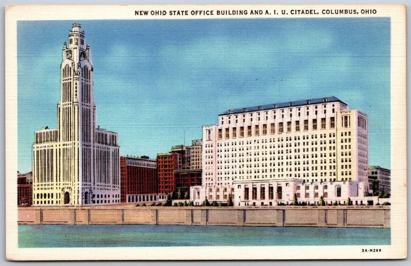 Vtg Columbus OH Ohio State Office Building and AIU Citadel 1930s View Postcard