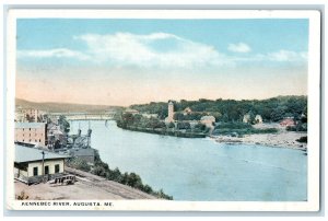 c1920's Kennebec River Truss Bridge Buildings Tower Augusta Maine ME  Postcard