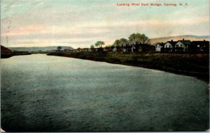 Postcard NY Corning Looking West from Bridge - Houses, Lithochrome 1912 M23