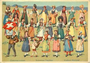 Switzerland National costumes folklore postcard