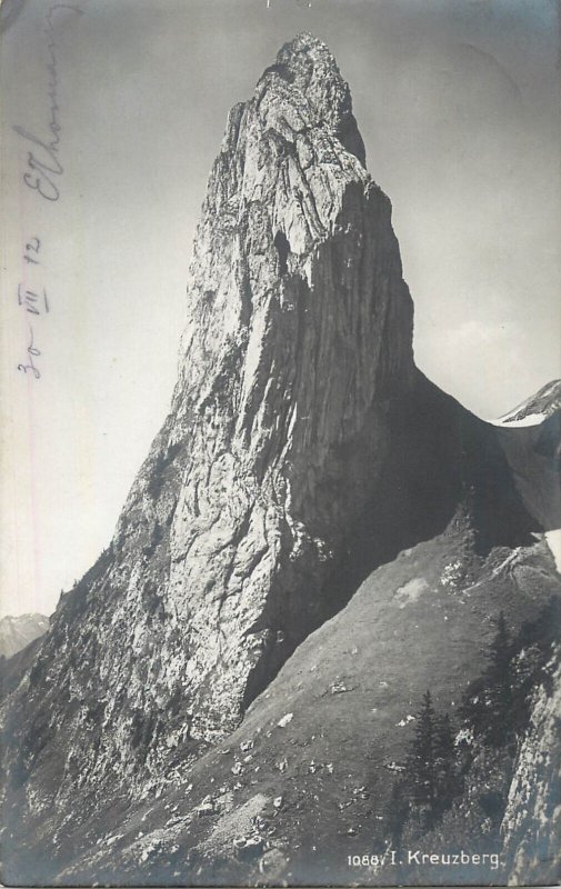 Swiss Alps mountain scenic photo postcard Kreuzberg peak 1912